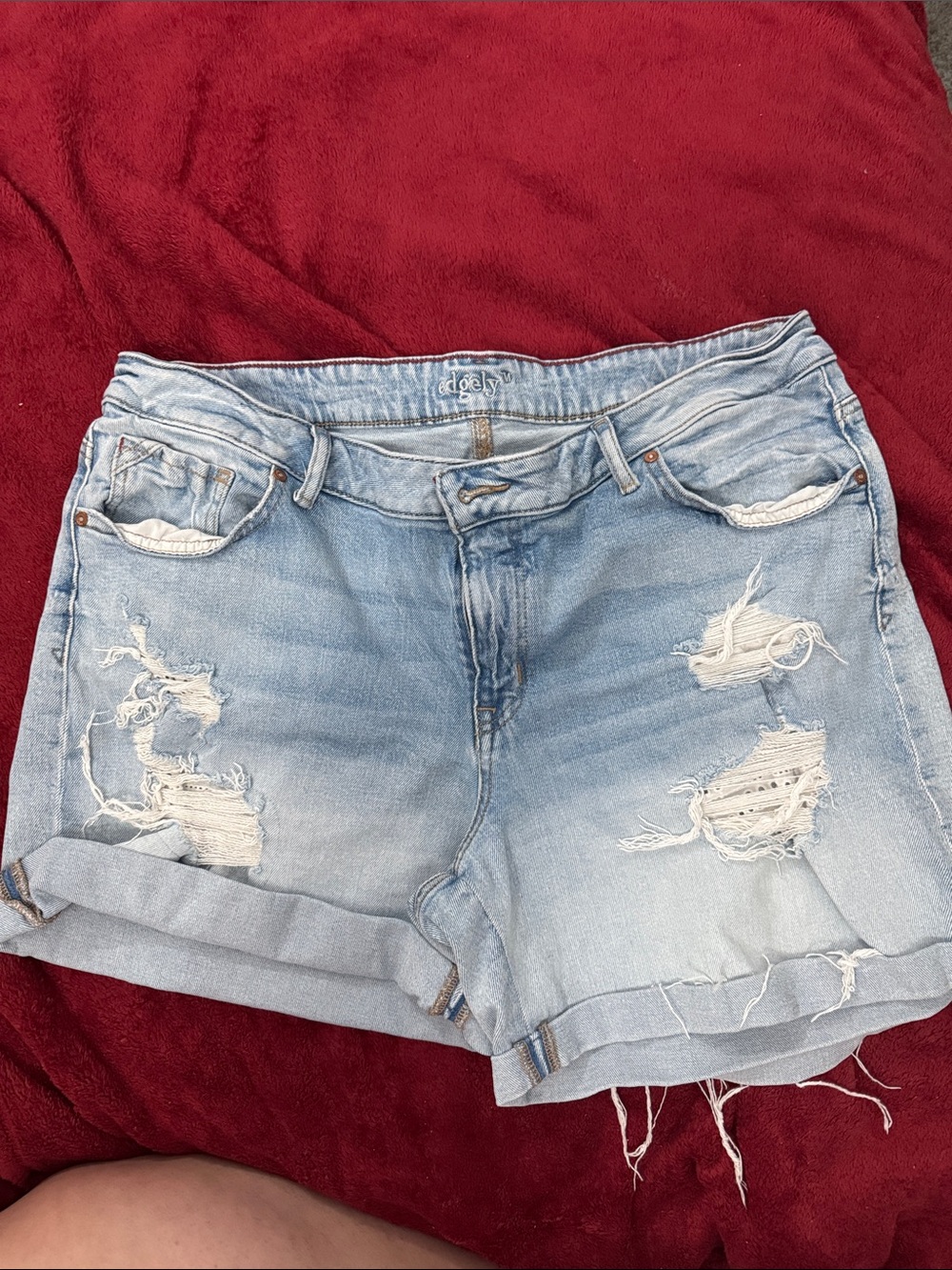 Edgely Light Blue Distressed Denim Jean Shorts